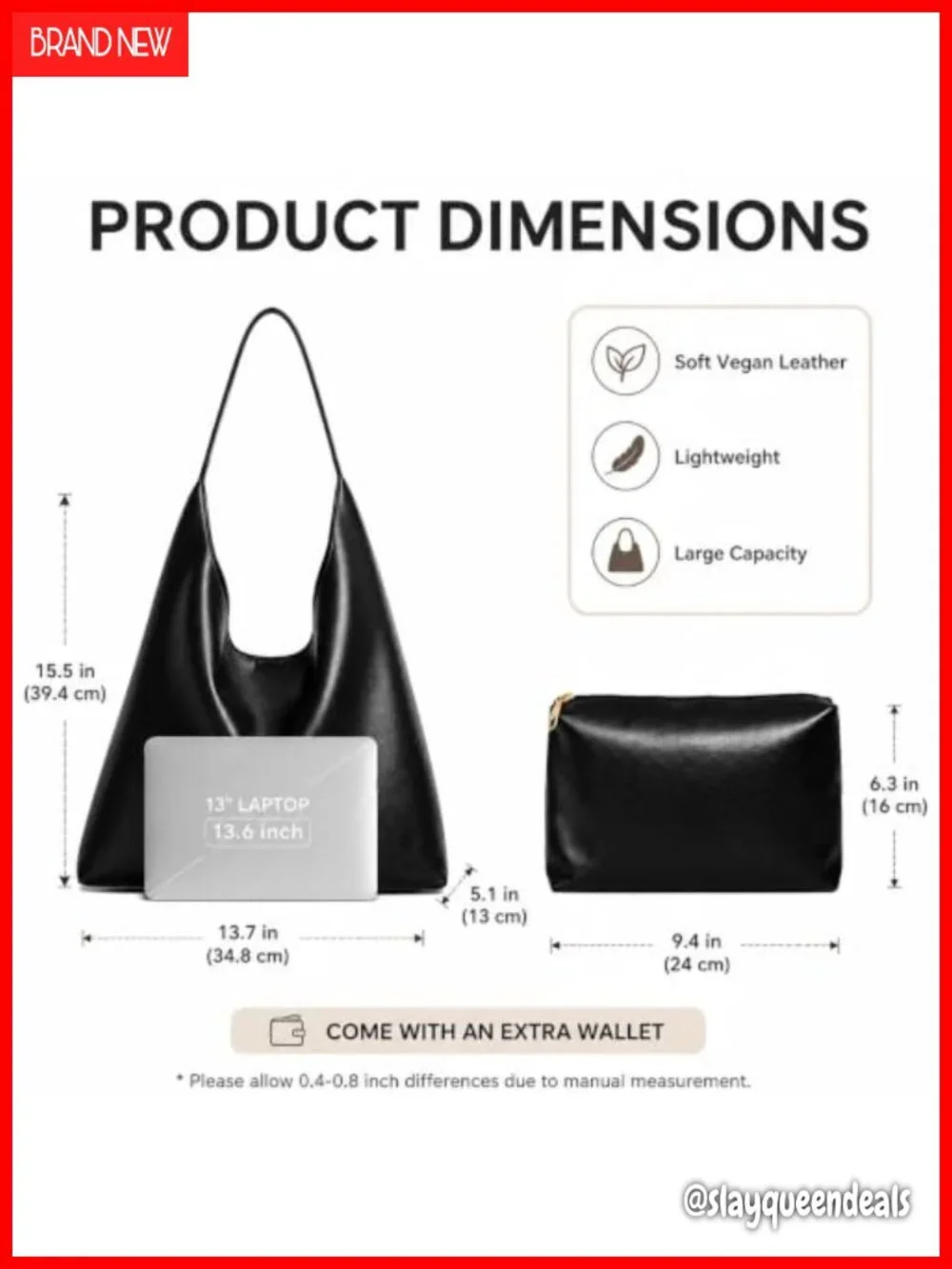 Soft Vegan Leather Hobo Bag for Women with Matching Wallet - Tote Purses for